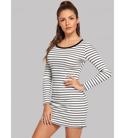 Ribbed Knit Striped Dress