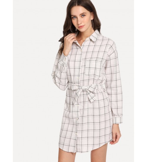 Pocket Patched Buttoned Shirt Dress