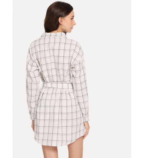 Pocket Patched Buttoned Shirt Dress