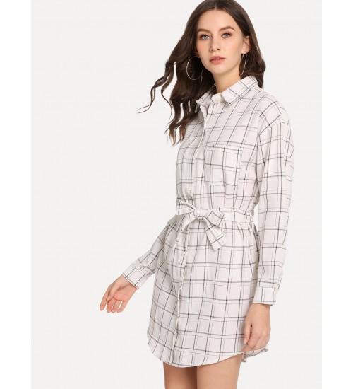 Pocket Patched Buttoned Shirt Dress