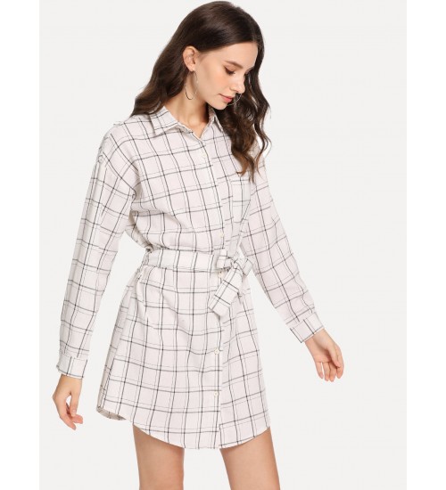 Pocket Patched Buttoned Shirt Dress