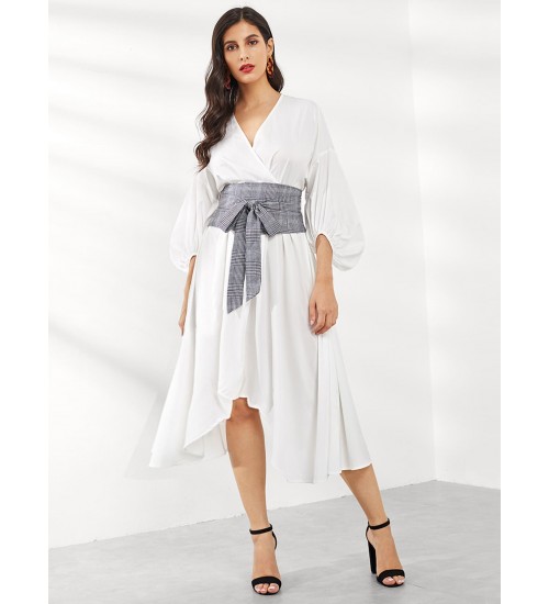 Tie Waist Surplice Wrap Asymmetrical Dress