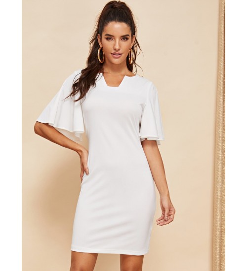 Bell Sleeve Solid Bodycon Dress