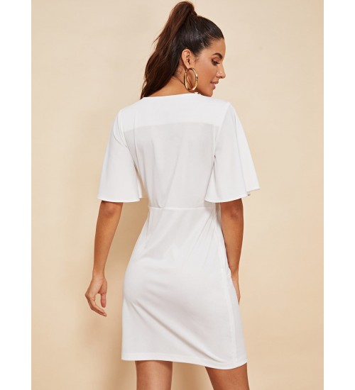 Bell Sleeve Solid Bodycon Dress