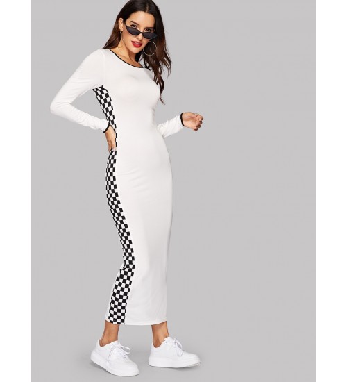 Checkered Side Seam Bodycon Dress