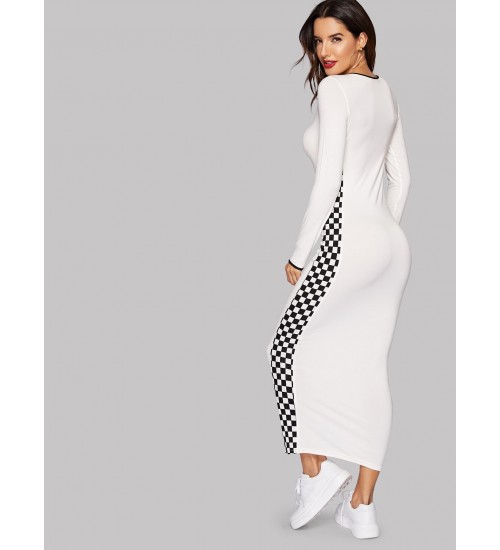 Checkered Side Seam Bodycon Dress