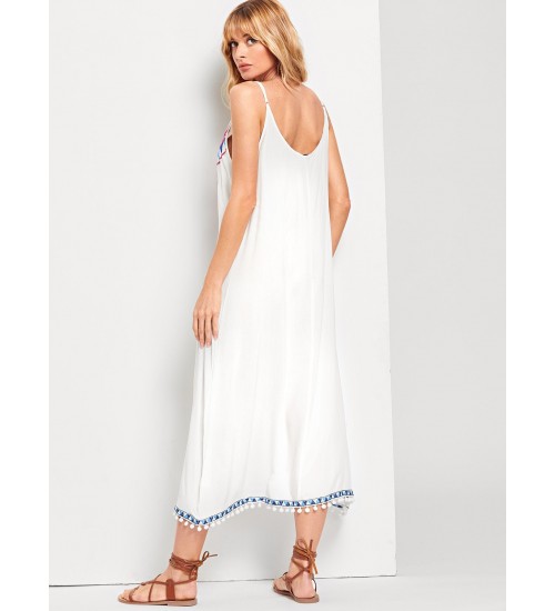 Embroidered Tassel Detail Cami Dress