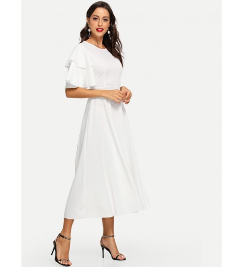 Layered Flutter Sleeve Fit and Flare Dress