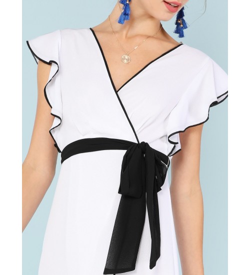 Surplice Wrap Dress with Color Contrast