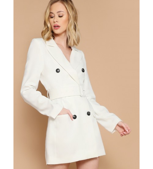 Double Breasted Belted Waist Mini Blazer Dress