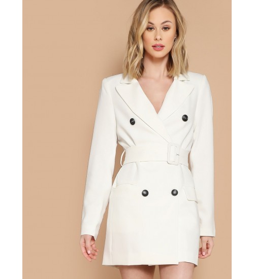 Double Breasted Belted Waist Mini Blazer Dress