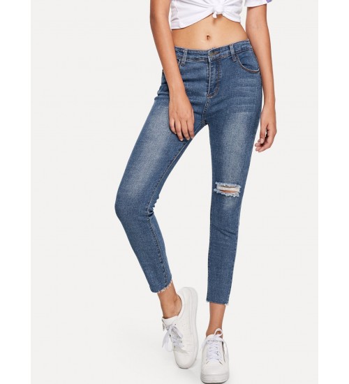 Asymmetrical Ripped Solid Jean