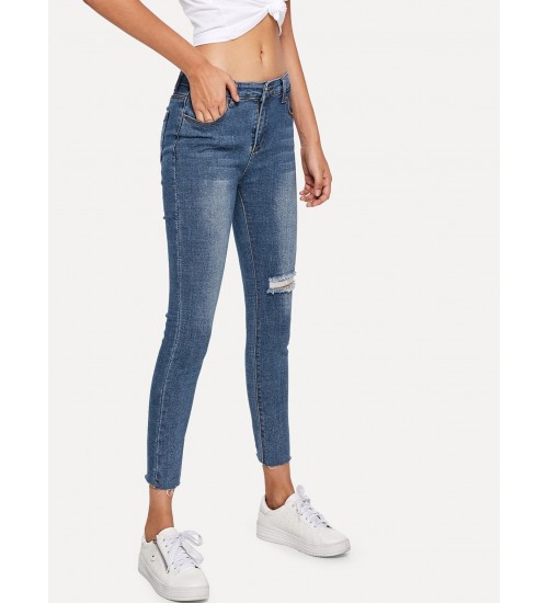 Asymmetrical Ripped Solid Jean