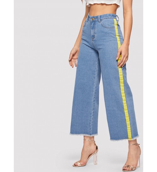 Contrast Sideseam Wide Leg Jeans