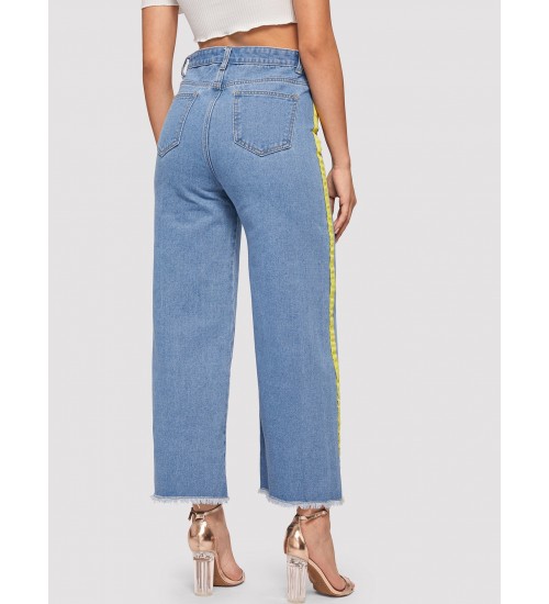 Contrast Sideseam Wide Leg Jeans