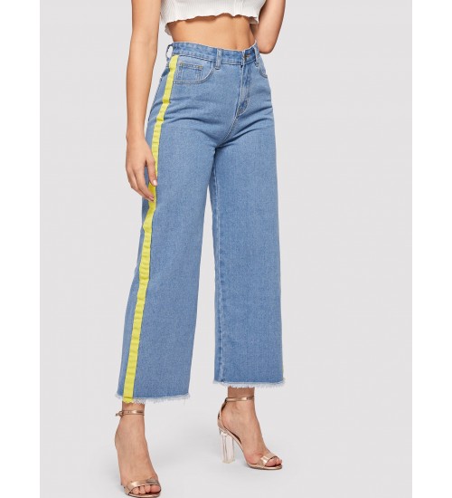 Contrast Sideseam Wide Leg Jeans