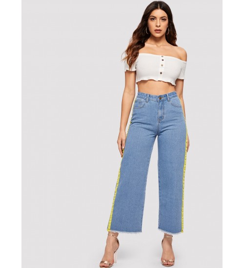 Contrast Sideseam Wide Leg Jeans