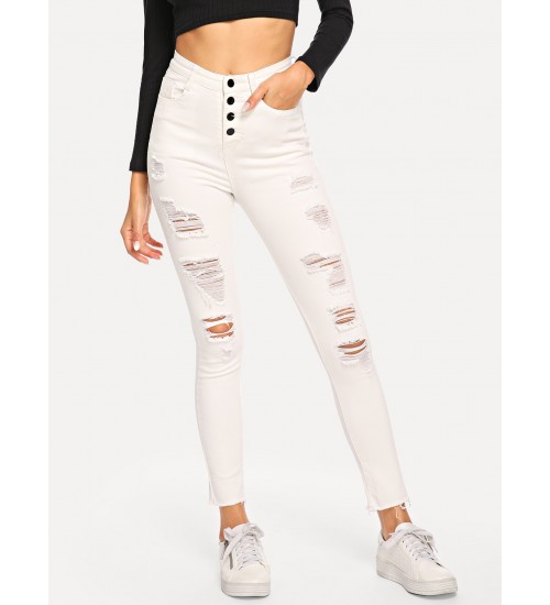 Raw Hem Distressed Skinny Jeans