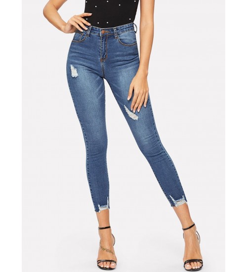 Ripped Frayed Hem Ankle Jeggings