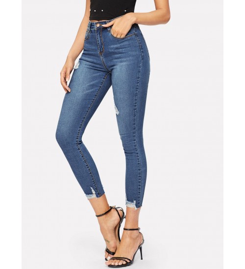 Ripped Frayed Hem Ankle Jeggings