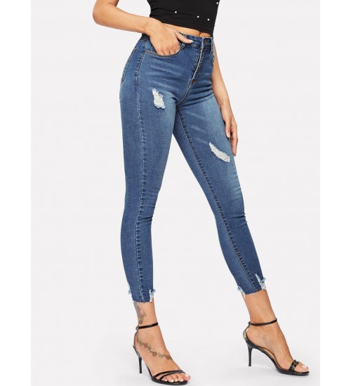 Ripped Frayed Hem Ankle Jeggings