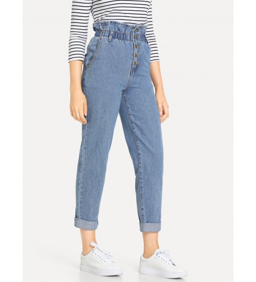 Paperbag Waist Button Fly Jeans