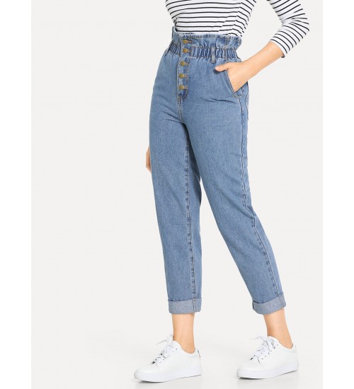 Paperbag Waist Button Fly Jeans