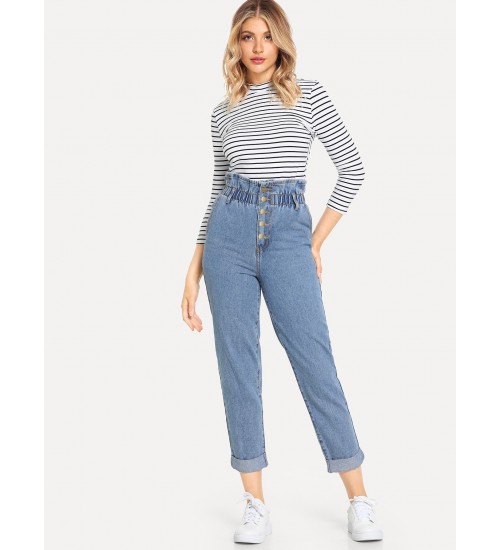 Paperbag Waist Button Fly Jeans