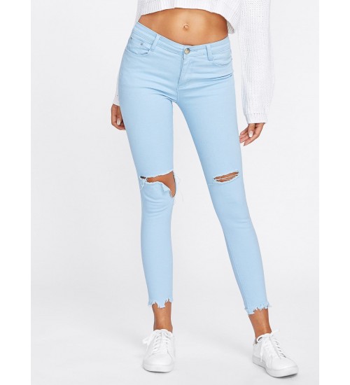 Ripped Raw Hem Jeans