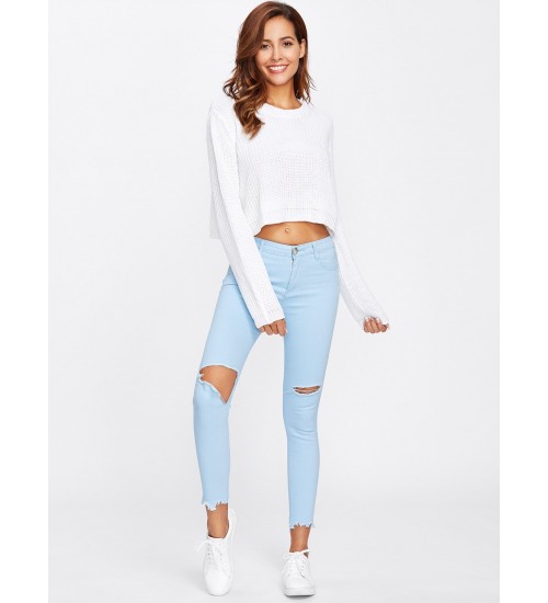 Ripped Raw Hem Jeans