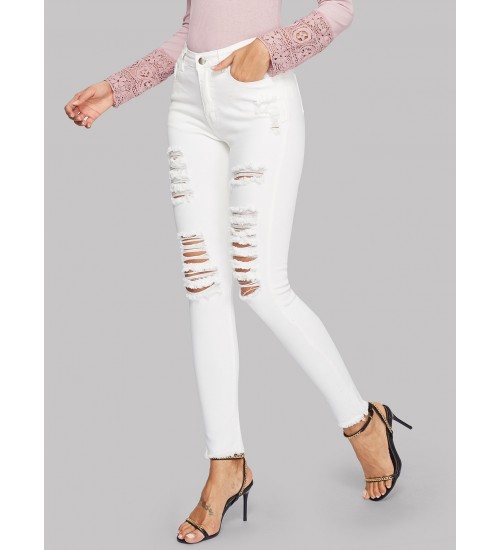 Ripped Raw Hem Jeggings