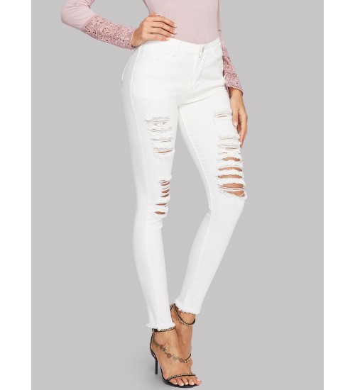 Ripped Raw Hem Jeggings