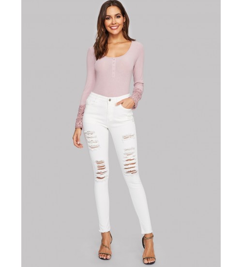 Ripped Raw Hem Jeggings