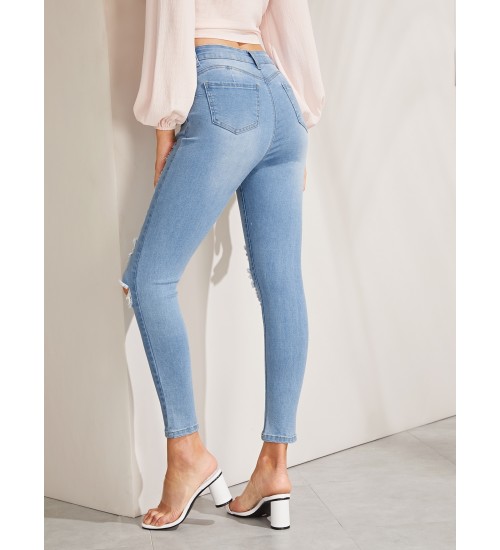 Ripped Detail Bleach Wash Skinny Jeans