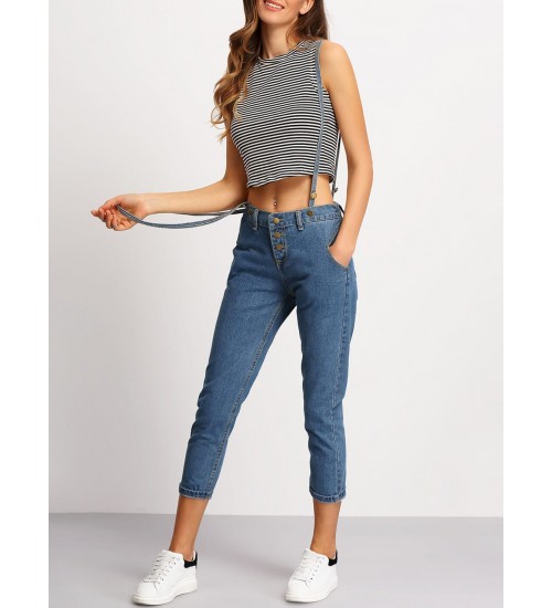 Strap Pockets Denim Pant