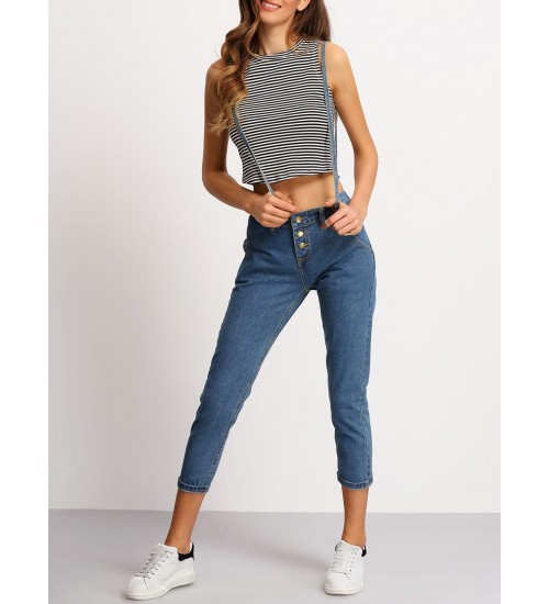 Strap Pockets Denim Pant