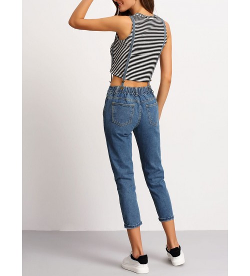 Strap Pockets Denim Pant