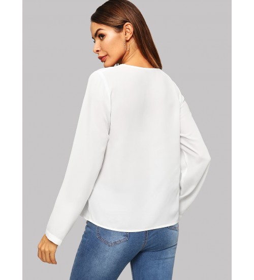 Contrast Sequin V-neck Top