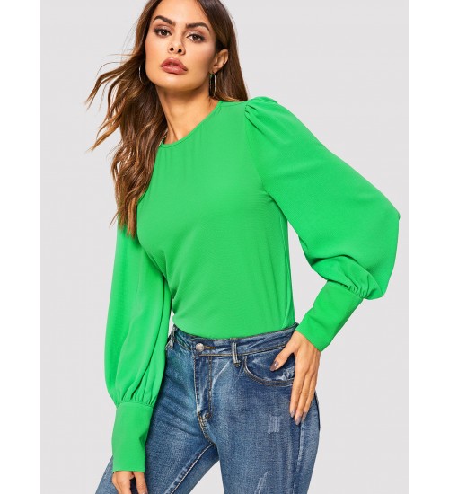 Buttoned Cuff Solid Blouse