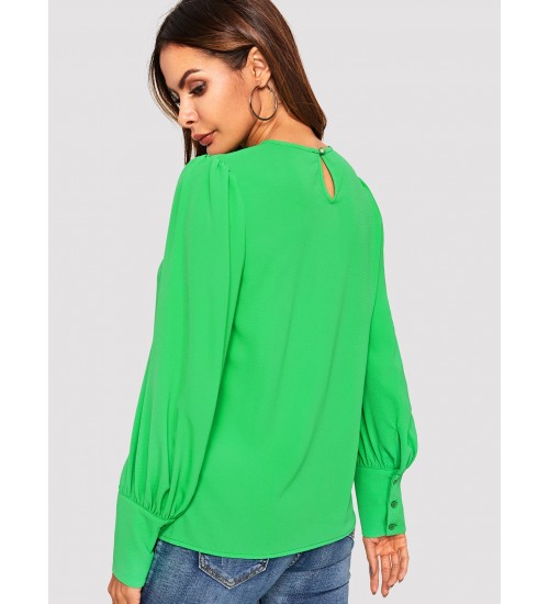 Buttoned Cuff Solid Blouse