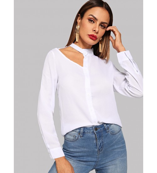 Cut Out Single Breasted Blouse