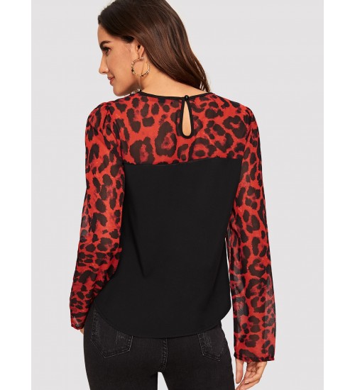 Semi Sheer Leopard Yoke Top