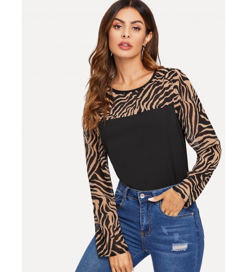 Zebra Print Yoke Top