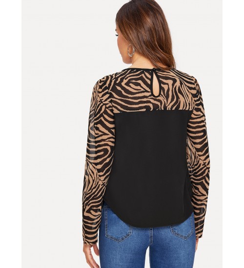 Zebra Print Yoke Top