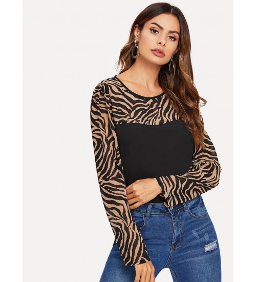 Zebra Print Yoke Top