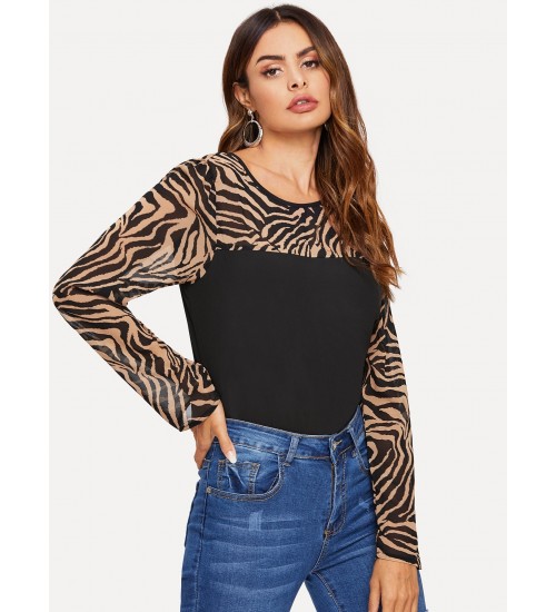 Zebra Print Yoke Top