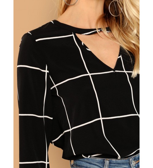 Choker Neck Grid Top