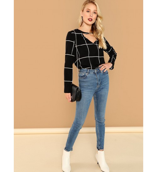 Choker Neck Grid Top