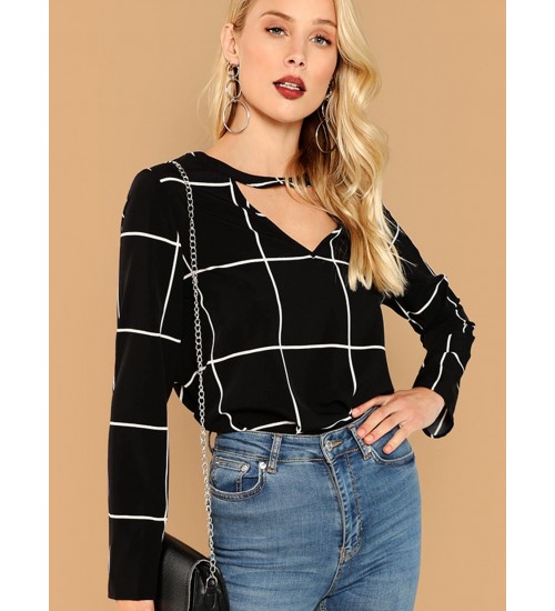 Choker Neck Grid Top