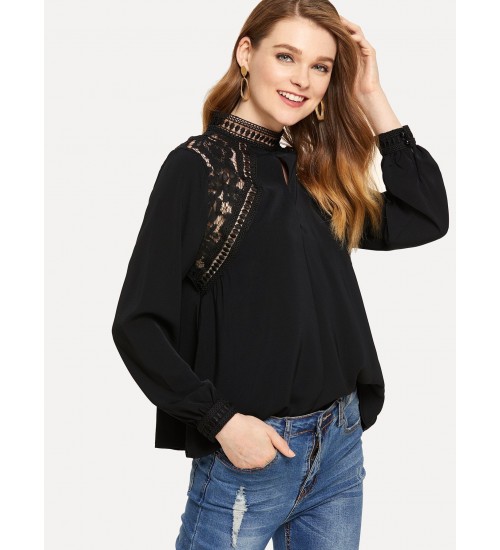 Solid Contrast Lace Blouse